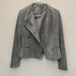 Calvin Klein Womens Suede Moto Jacket in Gray Size 8